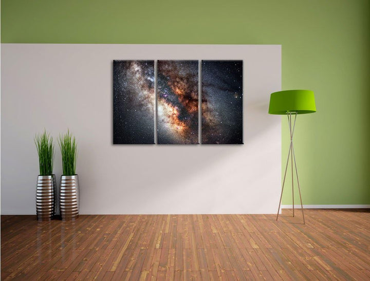 Pixxprint Zentrum der Milchstrasse 3-Teiler Leinwandbild 120x80 Bild auf Leinwand