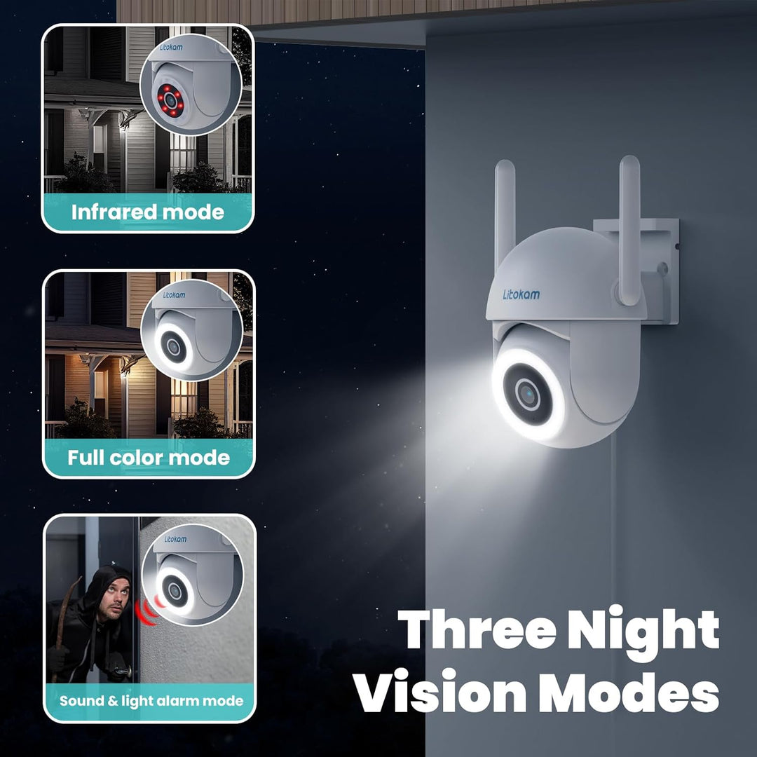 litokam Überwachungskamera Aussen 2.5K, 4MP WLAN Outdoor Kamera mit bewegungsmelder, 360 Grad Kamera