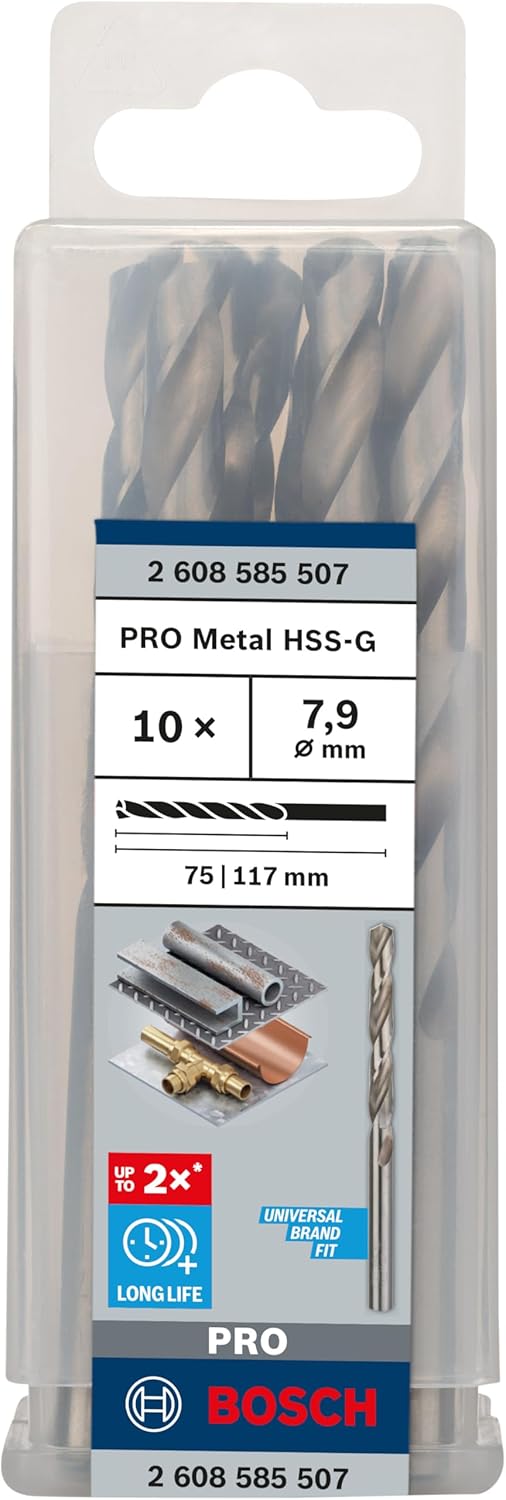 Bosch Professional 10x HSS-G Metallbohrer (für Metall, Ø 7,9 mm, Robust Line, Zubehör Bohrmaschine)