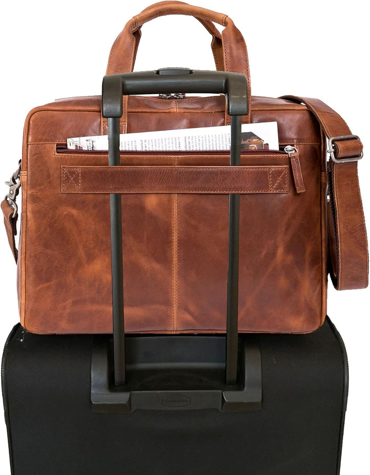 ALMADIH Leder Businesstasche Laptoptasche 15 Zoll Aktentasche BRUNO tolle Aufteilung Leder Business