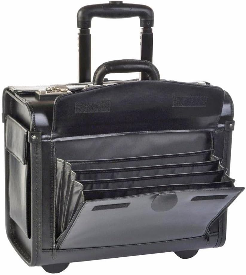 Bowatex Pilotenkoffer Trolley Aktenkoffer Spalt-Leder Schwarz 45 cm