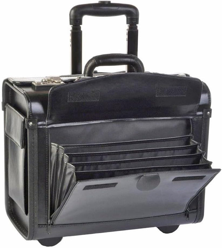 Bowatex Pilotenkoffer Trolley Aktenkoffer Spalt-Leder Schwarz 45 cm