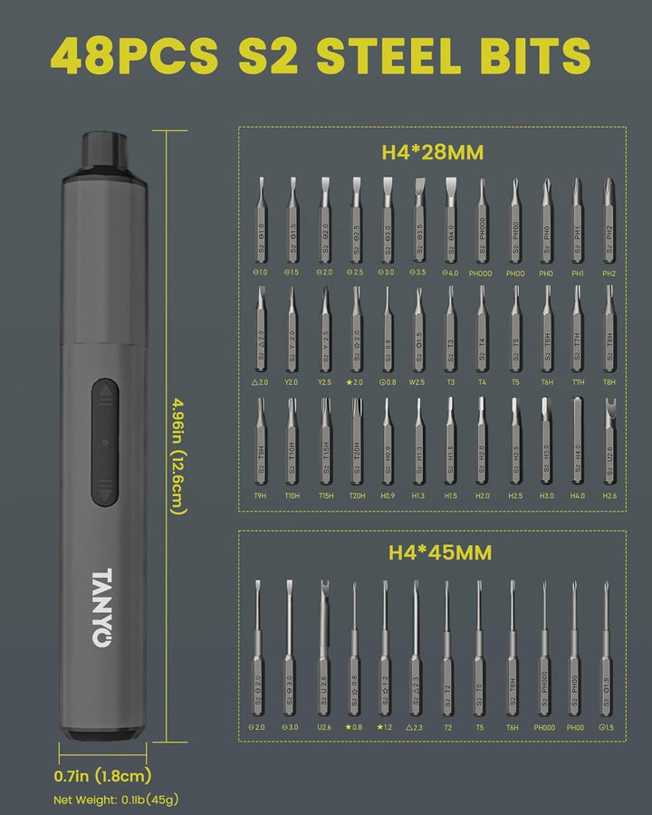 TANYO Mini Elektrischer Schraubendreher Set, 51 in1 Feinmechaniker Schraubendreher, Akku Schraubendr