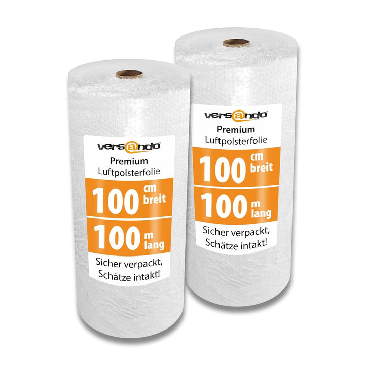 versando 2x Luftpolsterfolie 100m x 1m für Versand, Verpackung, Umzug Noppenfolie Bubble Wrap LPF Ro