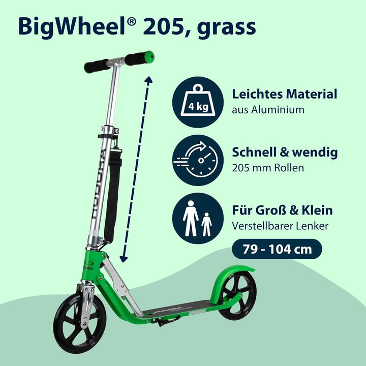 HUDORA BigWheel Scooter 205 - Stabiler Aluminium-Roller - Höhenverstellbarer & zusammenklappbarer Ci