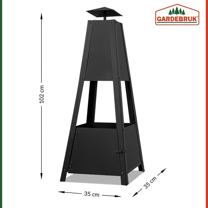 Gardebruk® Terrassenofen Garten mit Abdeckung Schürhaken 102cm Gross Eckig XXL Stahl Feuerstelle Feu