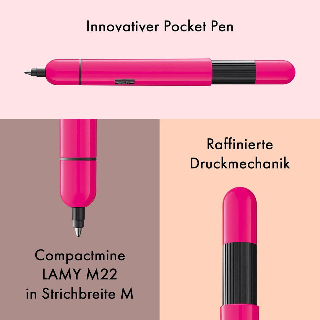 LAMY Set aus 1x pico kleiner Taschen-Kugelschreiber 288 aus Metall im Lack-Finish in neonpink und 1x