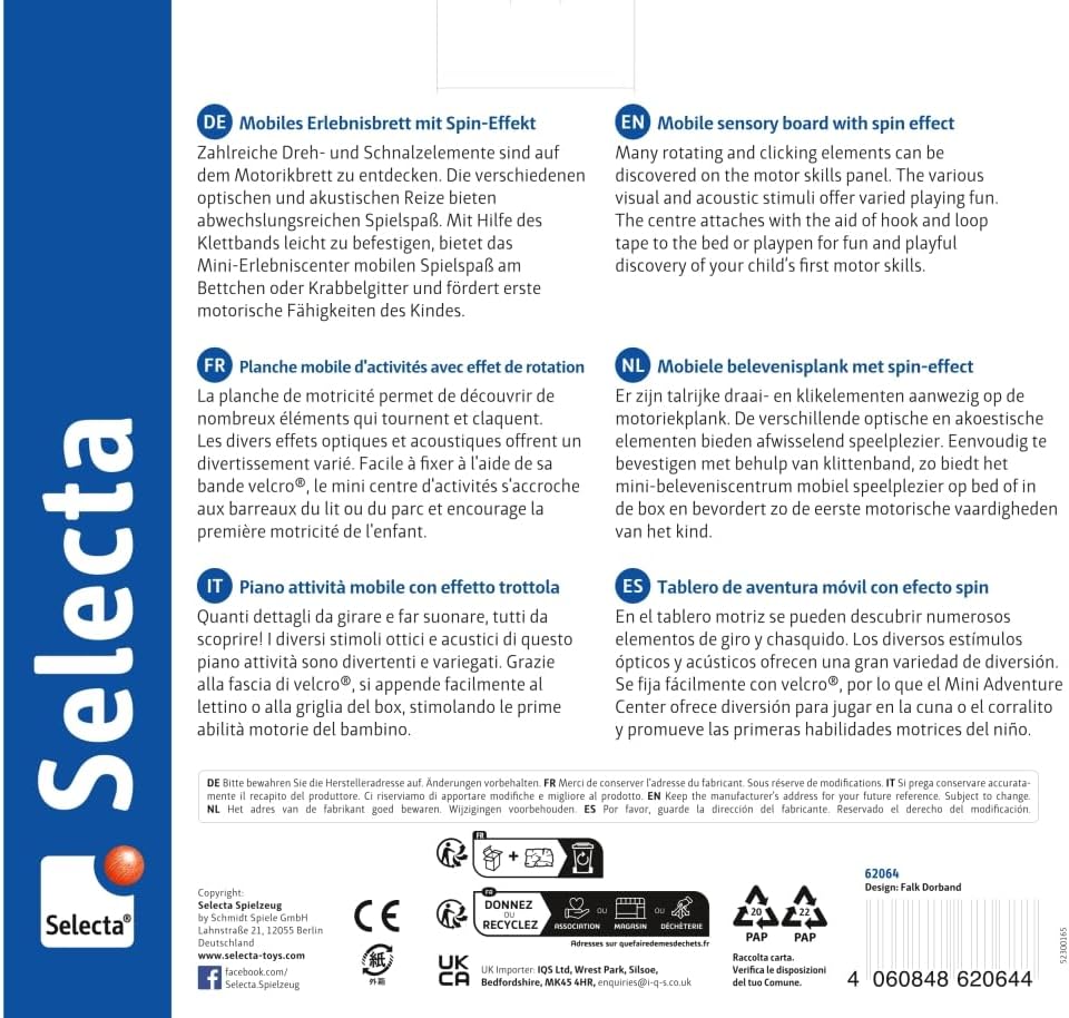 Selecta 62064 Spintivity, Motorikbrett aus Holz, 20 cm, Spinitivity Single, Single