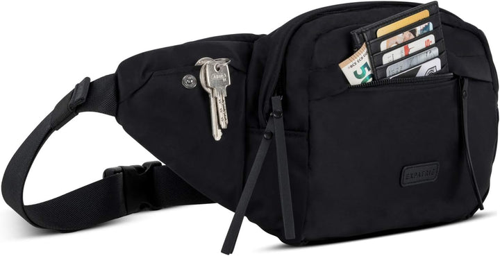 Expatrié Bauchtasche Damen Schwarz - Justine - Brusttasche für Reise, Festival & Sport - Stylische B