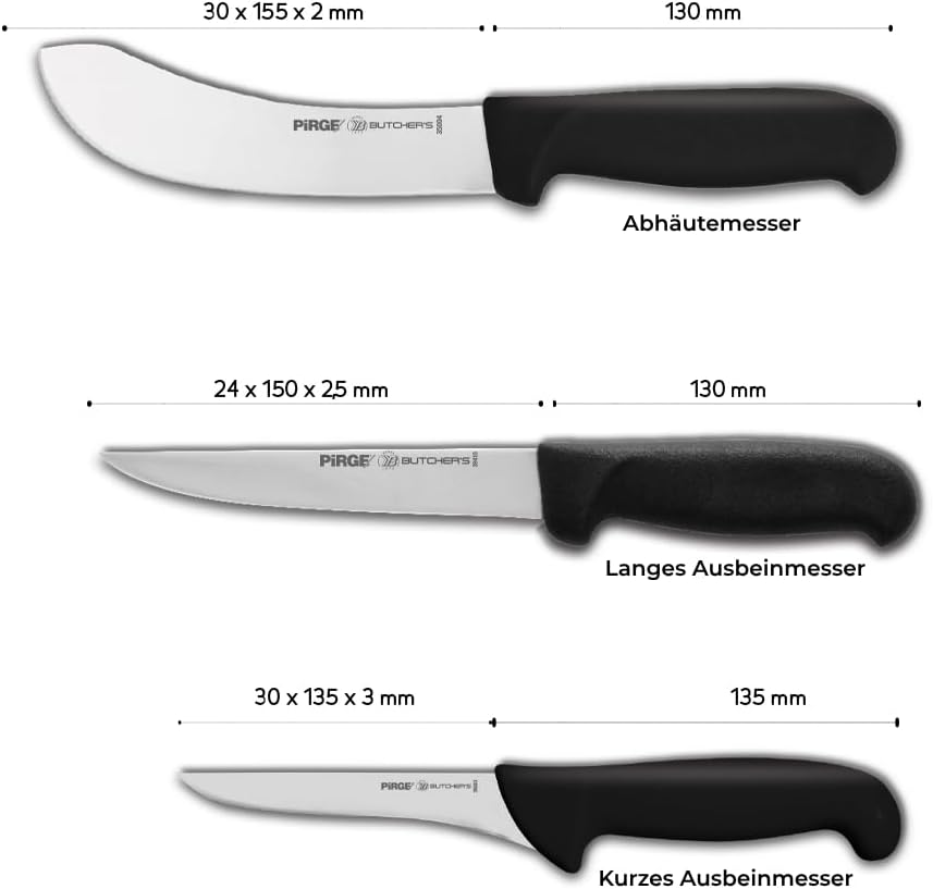 Pirge Butcher's Profi Metzgermesser Set mit Tasche 4 Stück - Profi Schlachtermesser Set - Fleischerm