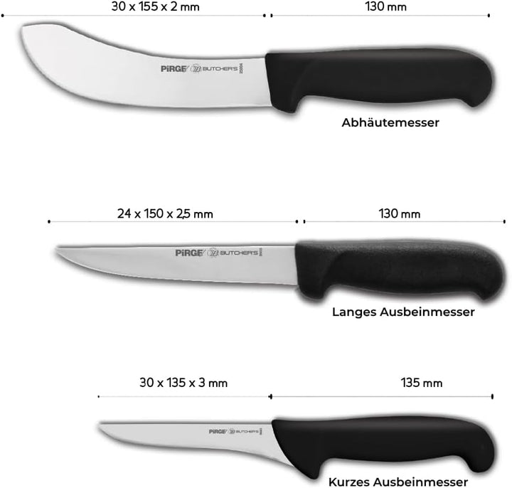 Pirge Butcher's Profi Metzgermesser Set mit Tasche 4 Stück - Profi Schlachtermesser Set - Fleischerm