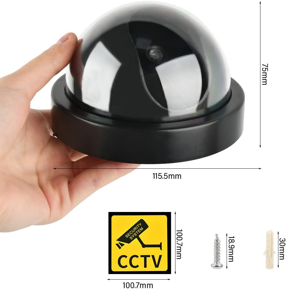 DODUOS 4 Stück Dummy Sicherheits Dome Kameras, Attrappe Kamera CCTV Dummy Überwachungskamera mit Rot