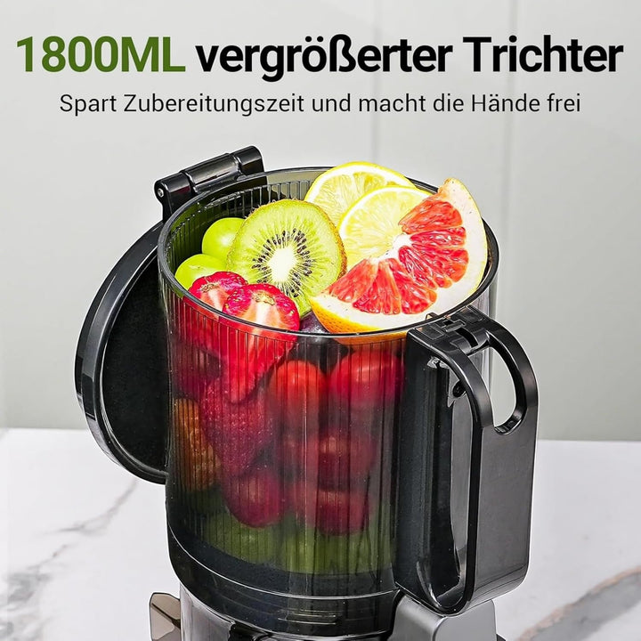 AMZCHEF 250W Automatischer All-In-One Entsafter, 135MM Öffnung und 1,8L Entsafter für Gemüse und Obs