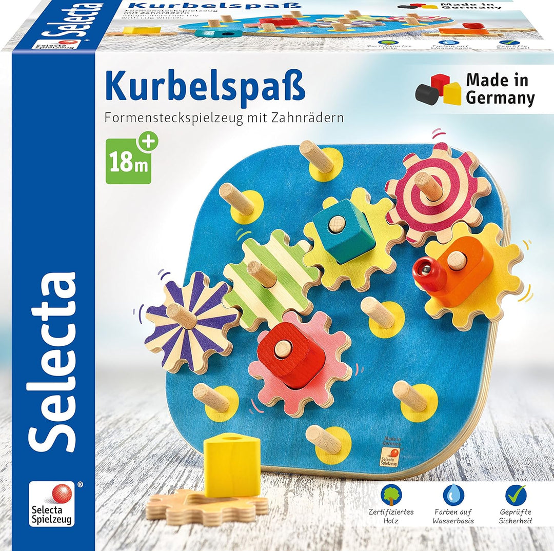 Selecta 62011 Kurbelspass, Motorikspielzeug aus Holz, 20, 5 cm & 62009 Wackelsteine, Stapelspielzeug