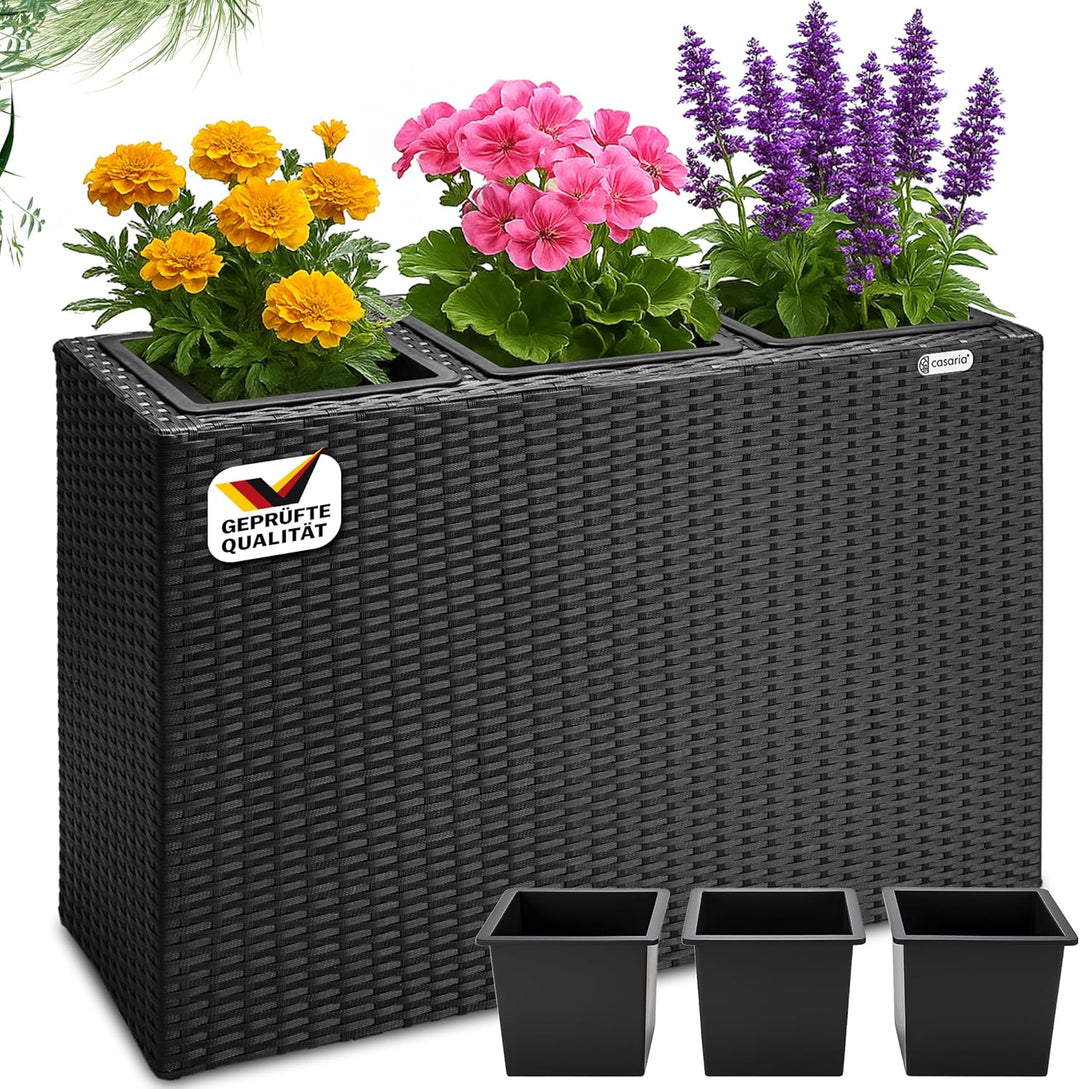 Casaria® Blumenkasten 3 Innentöpfe Polyrattan Herausnehmbar Wasserablauf Outdoor Rechteckig Pflanzka