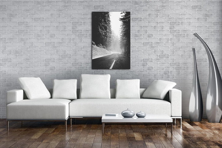 deyoli Schnee bedeckte Landstrasse Effekt: Schwarz/Weiss Format: 100x70 als Leinwand, Motiv fertig g