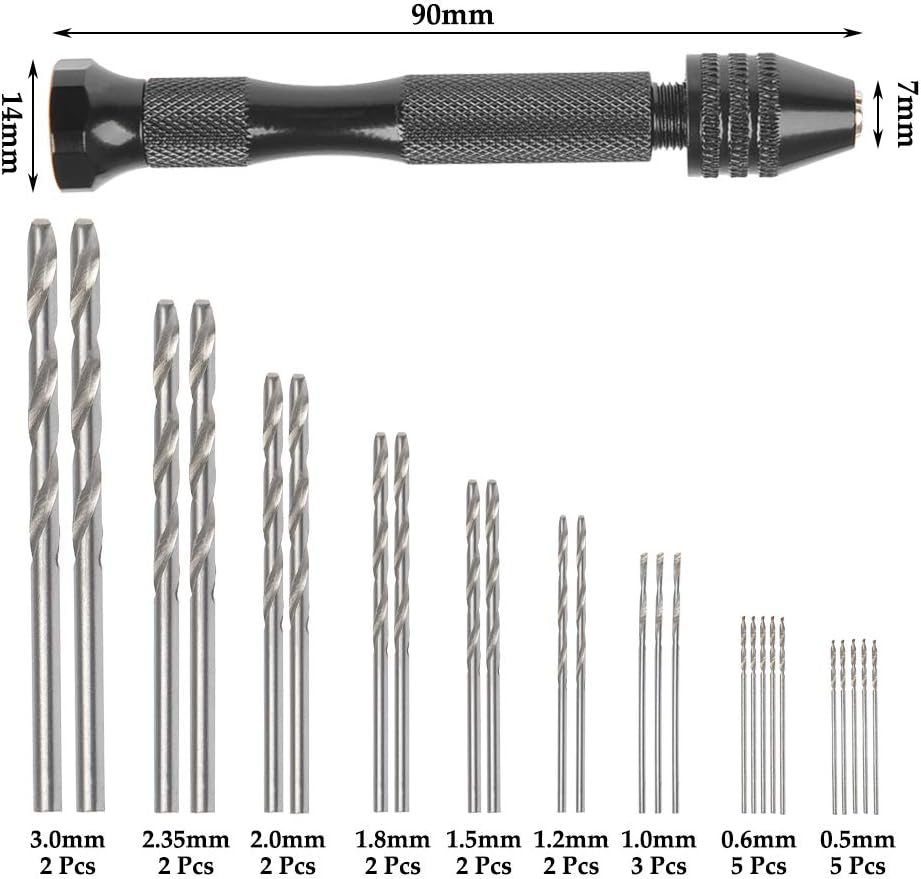 DODUOS Handbohrer Set mit 25 Stück Spiralbohrer Bits, 10 Stück PCB Mini Bohrer, 1 Stück Schraubstock