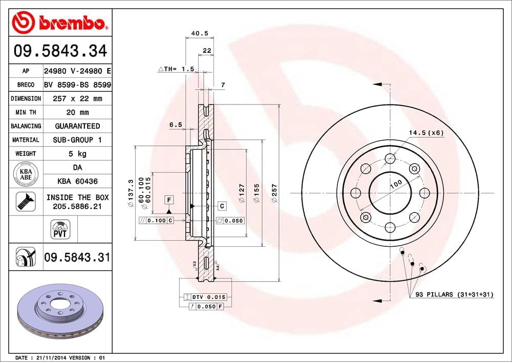 BREMBO 09.5843.31 Bremsscheiben