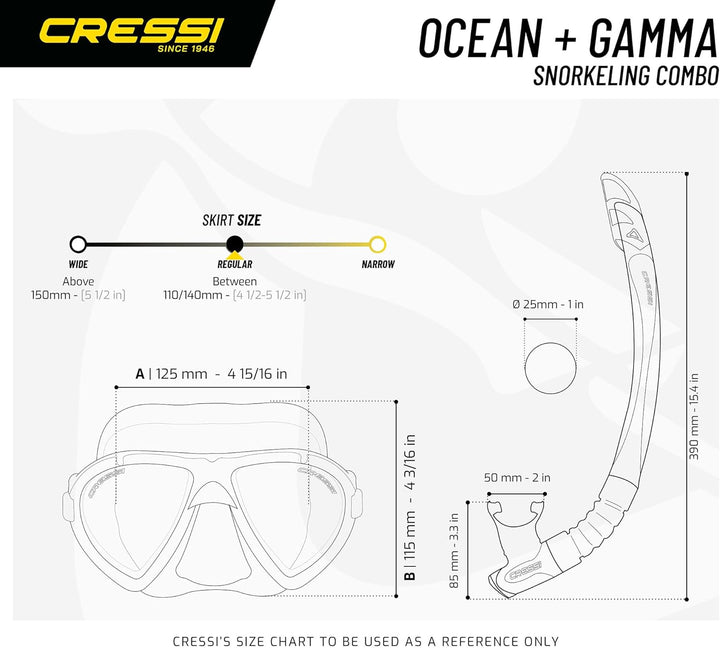 CRESSI Ocean - Einzelne Ocean Maske oder Schnorchelset Ocean Maske+Schnorchel Gamma zum Tauchen und