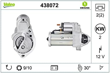 VALEO 438072 Starter Nennleistung: 2 kW Stop & Start: NO Zähnezahl: 10 zähne Spannung: 12 V Drehrich