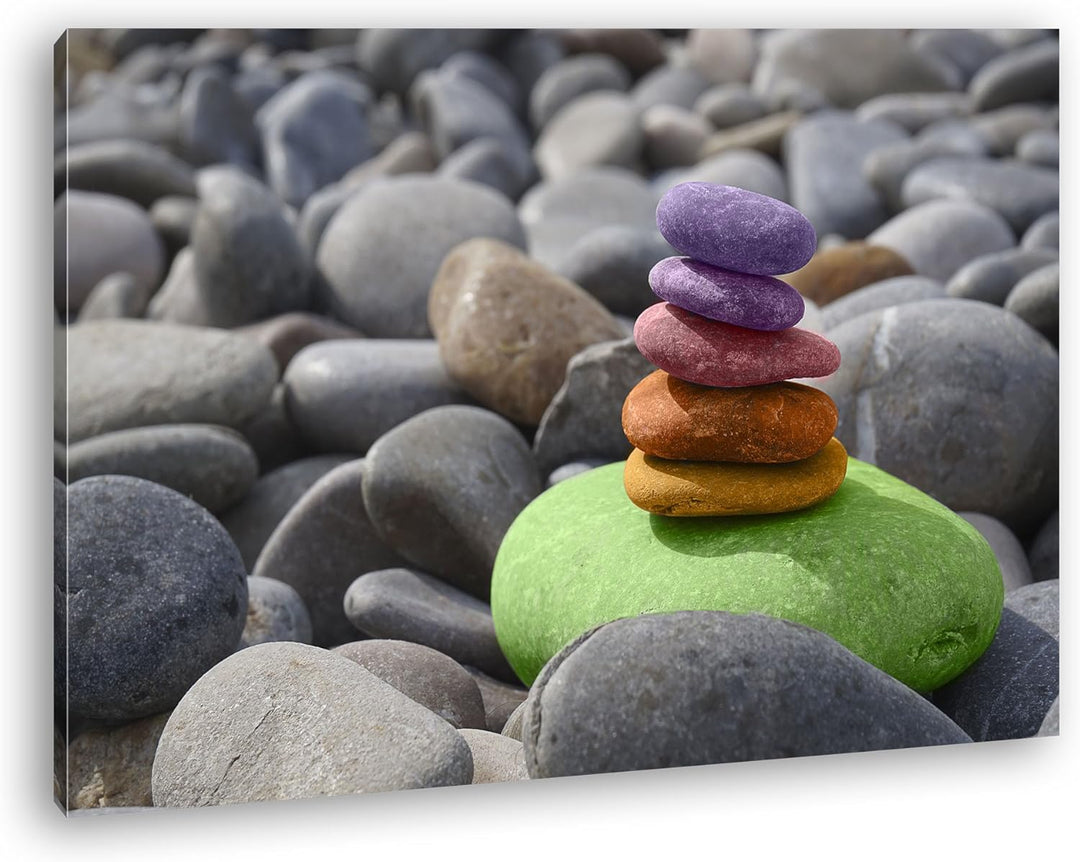 deyoli bunte Meditations Steine Format: 100x70 als Leinwandbild, Motiv fertig gerahmt auf Echtholzra