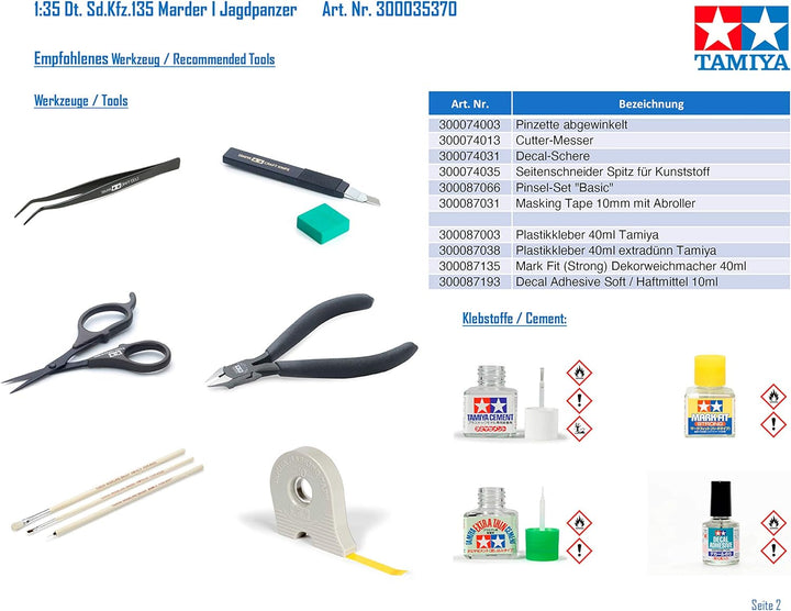 TAMIYA 35370-000 Spielzeug Militär 1:35 Deutscher Sd.Kfz.135 Marder I Jagdpanzer, Modellbausatz, Pla