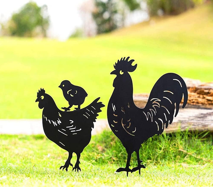 3 StüCk Garten PfäHle Kunst Hahn, Henne Und Tier EinsäTze, Garten Silhouette, Eisen Henne Huhn Hof K