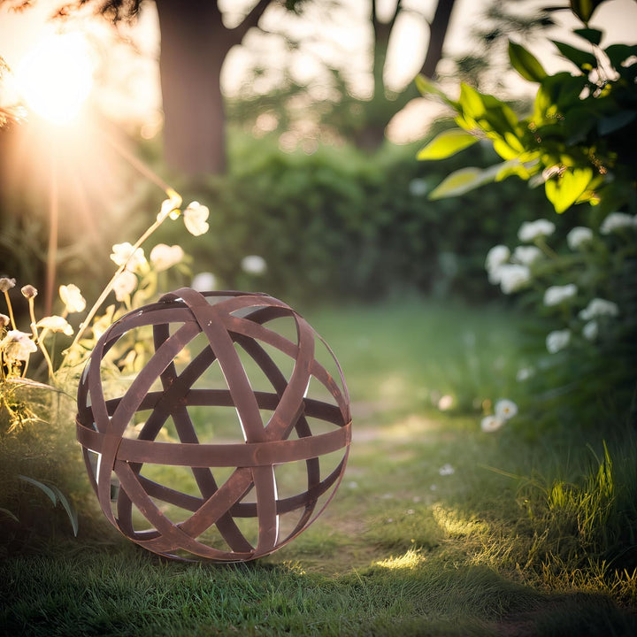 ecosoul Kugel Rostkugel Dekokugel verrostet Bänder Gartenkugel Metall Rost Deko Edelrost Verschieden