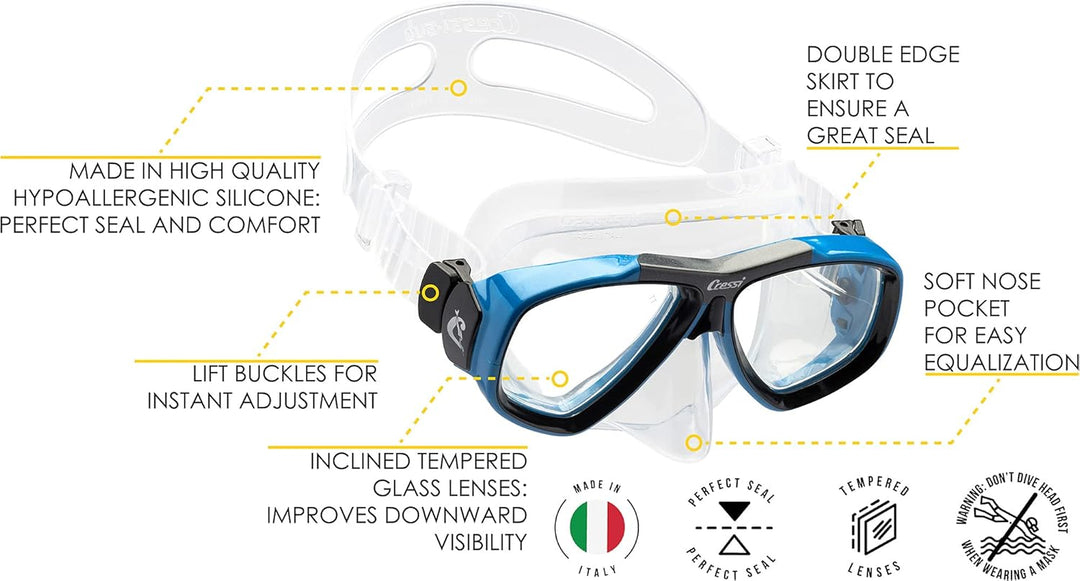 Cressi Focus - Schnorchelmaske, Einstellbar Schnorchelset Erwachsene, Taucherbrille Kinder und Tauch