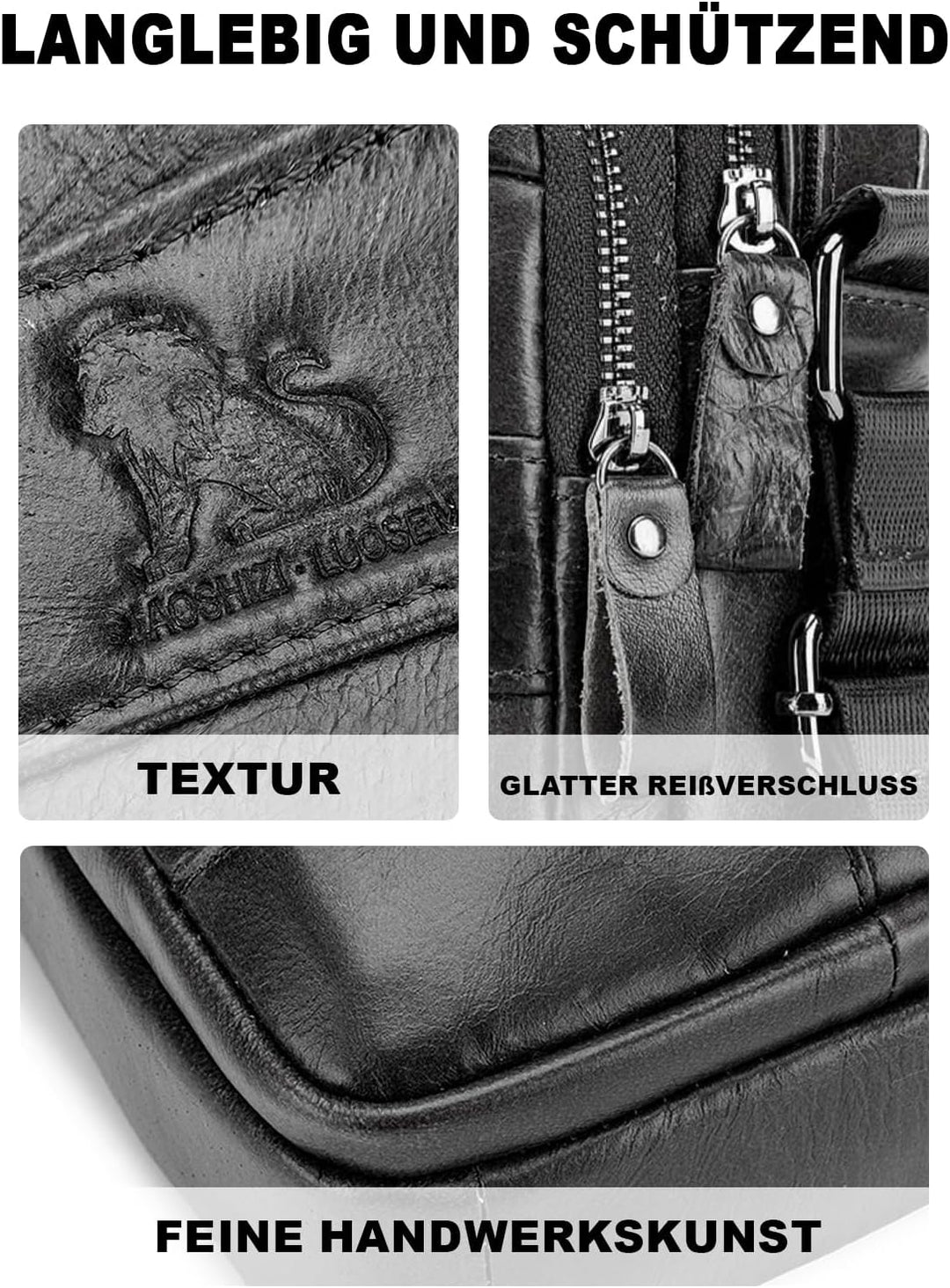 Umhängetasche aus Echtem Leder Herren Casual Fashion Crossbody Tasche Multifunktionaler Taschenbeute