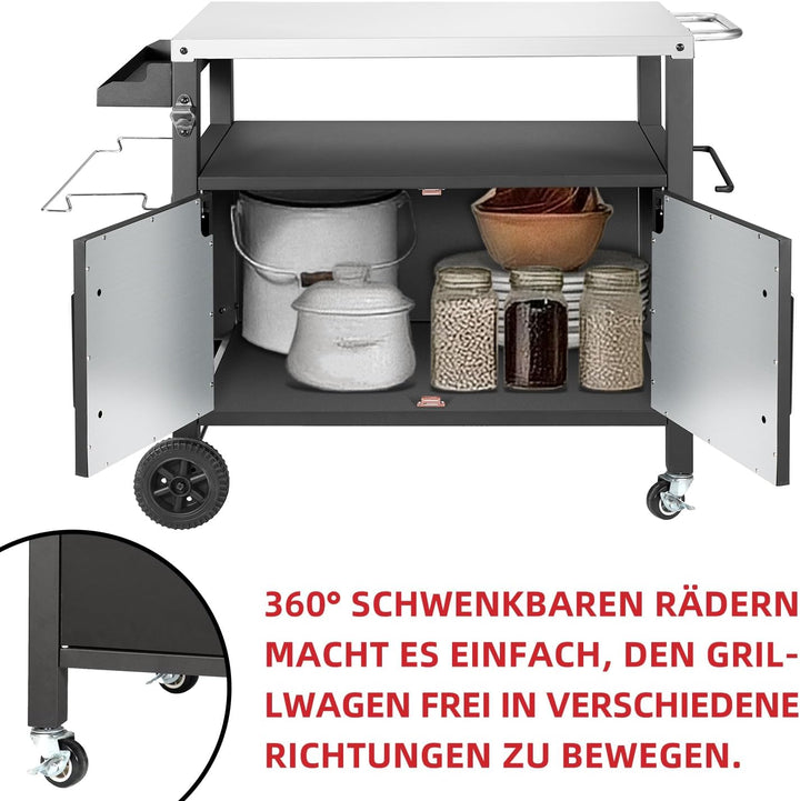 Kendane Grilltisch mit Grosser Arbeitsfläche | Grill Beistelltisch, Outdoor Grill Trolley, Grilltisc