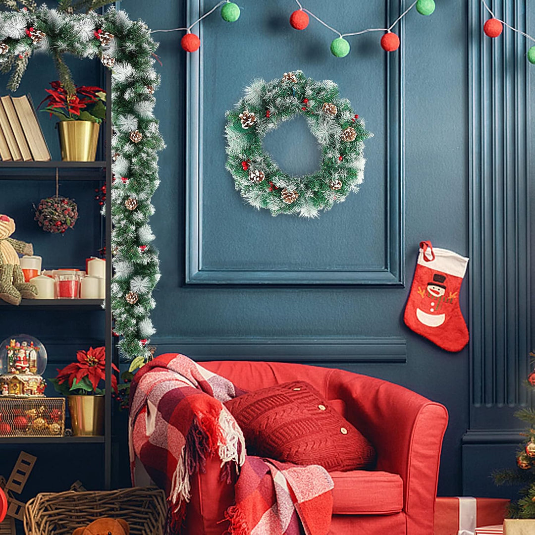 UISEBRT Weihnachtsgirlande mit Beleuchtung Tannengirlande 3m, mit 50 LEDs Tannenzapfen Rote Beere Kü