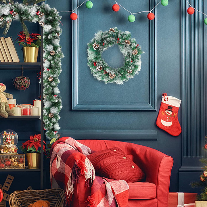 UISEBRT Weihnachtsgirlande mit Beleuchtung Tannengirlande 3m, mit 50 LEDs Tannenzapfen Rote Beere Kü