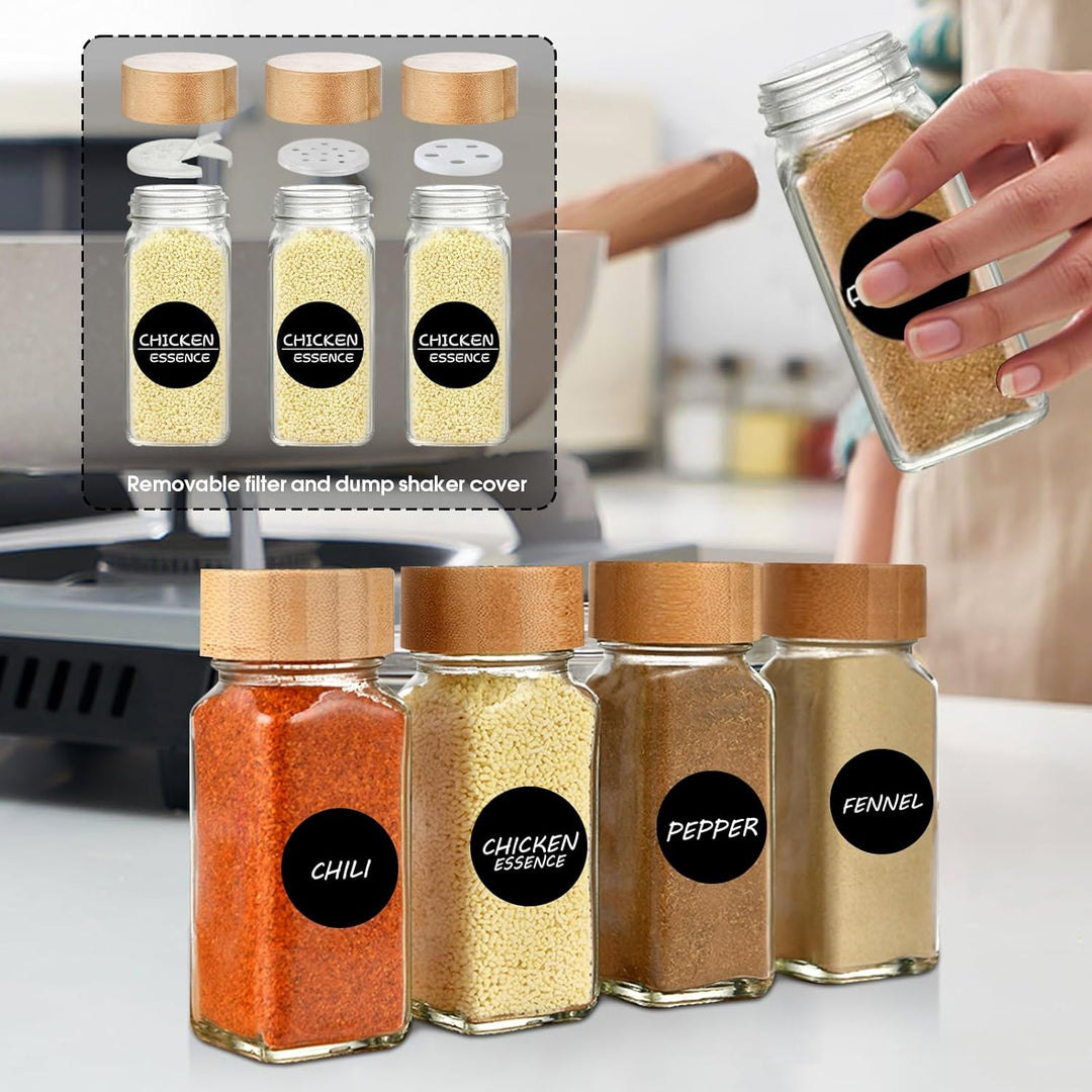 TWBEST Gewürzgläser 24er Set, Gewürzgläser Eckig mit Streueinsatz,120ml Gewürzdosen mit Bambusdeckel