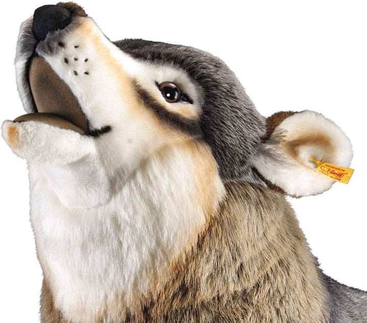 Steiff Snorry Wolf hellgrau sitzend 60 cm, Kuscheltier Wolf, Plüschtier aus streichelweichem Webpelz