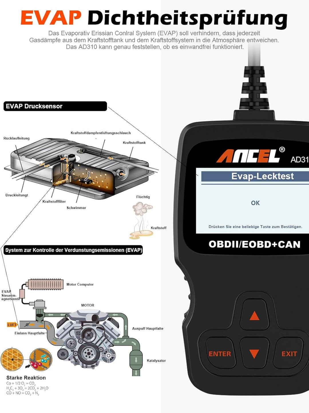 ANCEL AD310 OBD2 Diagnosegerät Auto, Auslesegerät Auto OBD-II Diagnosewerkzeuge Motor Fehlercodelese
