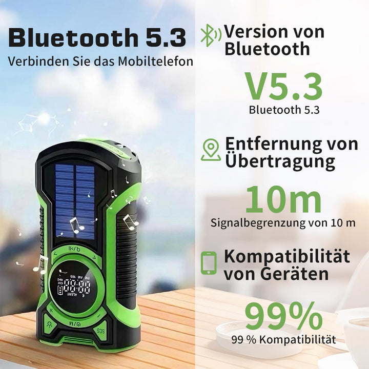 Solarradio Survival, Handkurbel-Dynamo, AM/FM, Notfall-Wetterradio, 5000 mAh, wiederaufladbar, USB-T