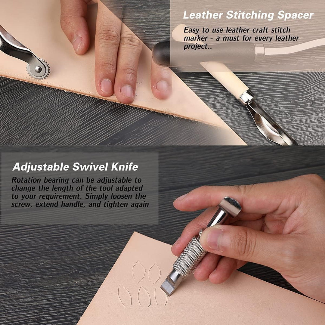 Leder DIY Set, 328 Stücke Leder Werkzeuge Leder DIY Werkzeug, Groover, Leder Nieten Set, Leder Stemp