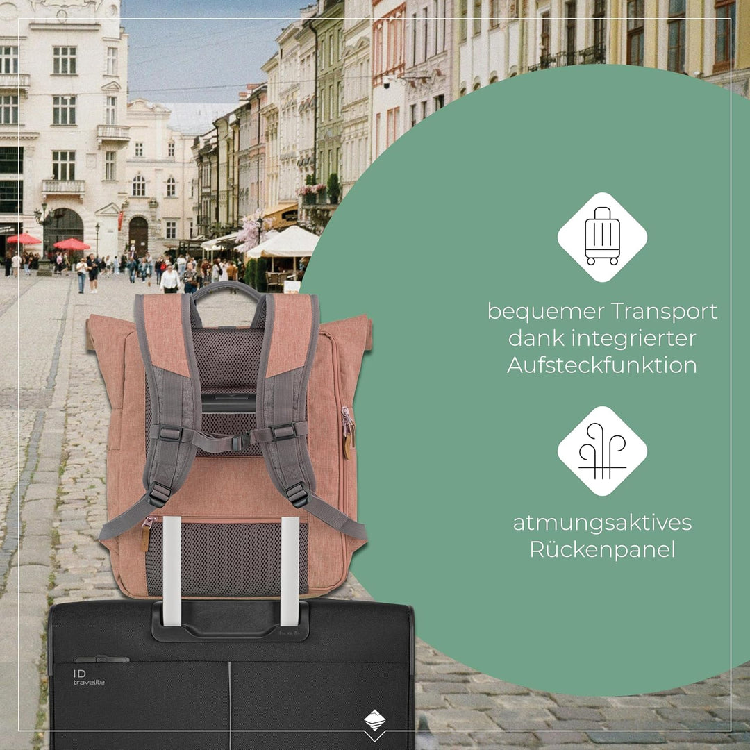 travelite Handgepäck Rucksack mit Laptop Fach 15,6 Zoll, Gepäck Serie BASICS Daypack Rollup: Praktis