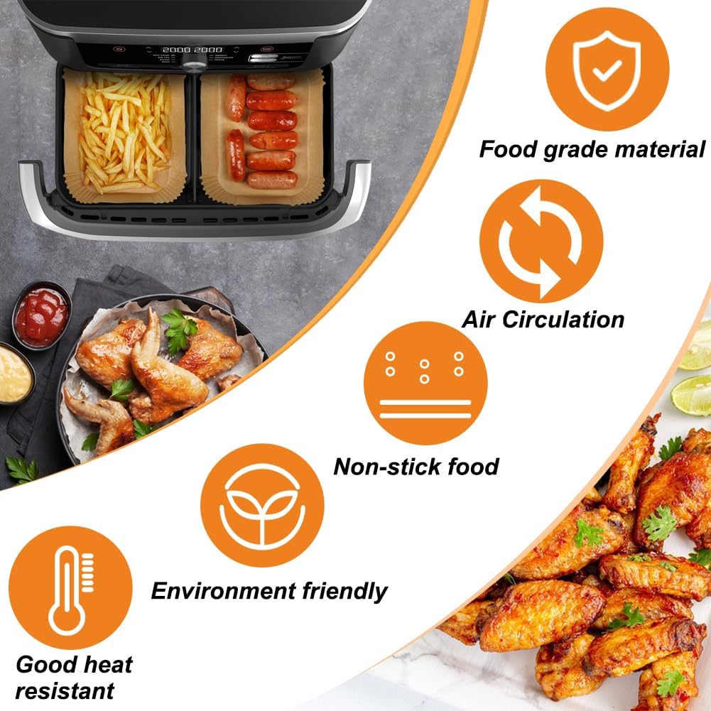 GINOYA Backpapier für Ninja Foodi Flexdrawer 10,4 l Heissluftfritteuse AF500EU, Fritteusen Zubehör f