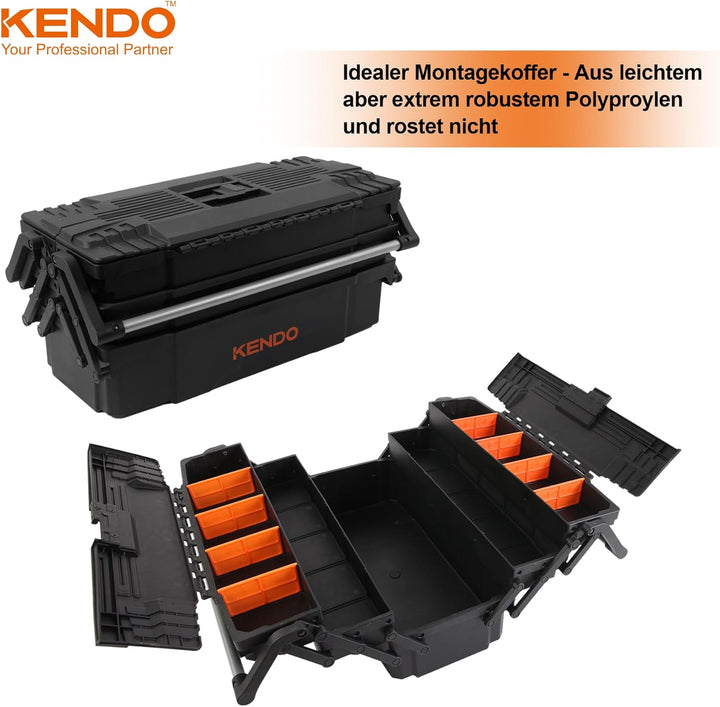 KENDO Werkzeugkasten leer Kunststoff - Leicht und extrem Robust - 46.5 x 23 x 21 cm - 4 aufklappbare