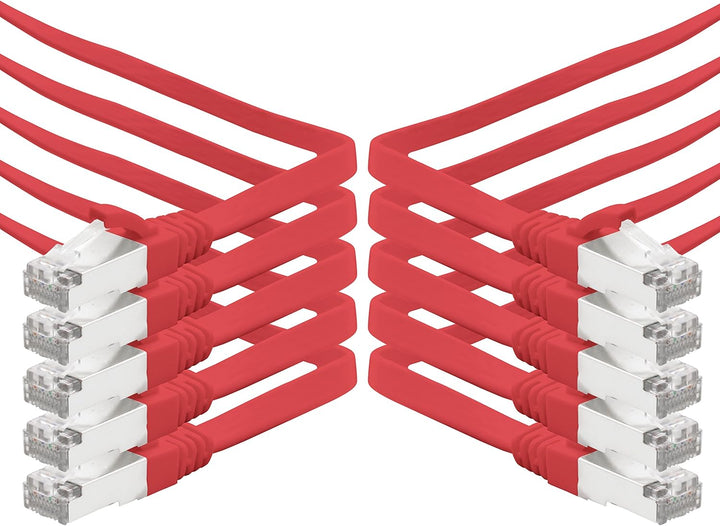 10m - rot - 10 Stück CAT.7 Gigabit Ethernet LAN Flachband Flachbandkabel (RJ45) Netzwerkkabel Rohkab