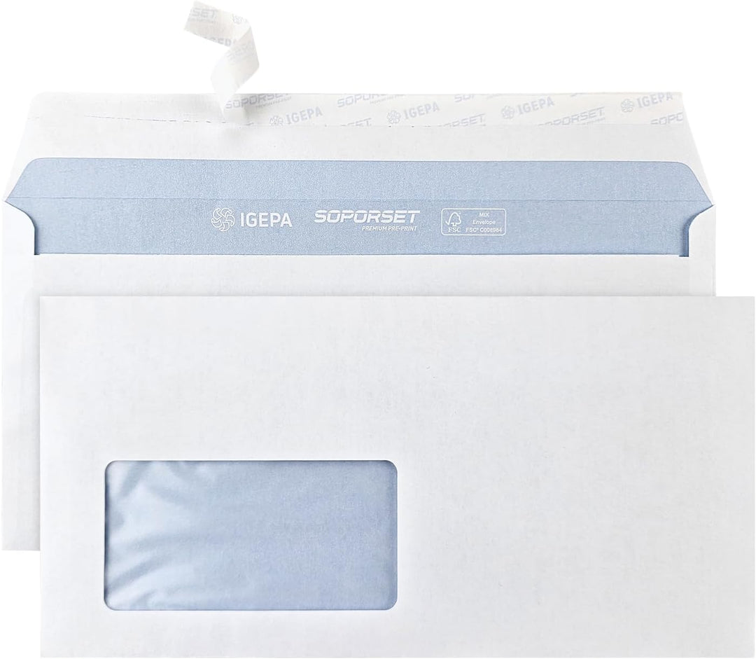 Netuno 1000x weisser Briefumschlag mit Fenster links DIN Lang 110 x 220 mm Geschäfts -Umschlag haftk