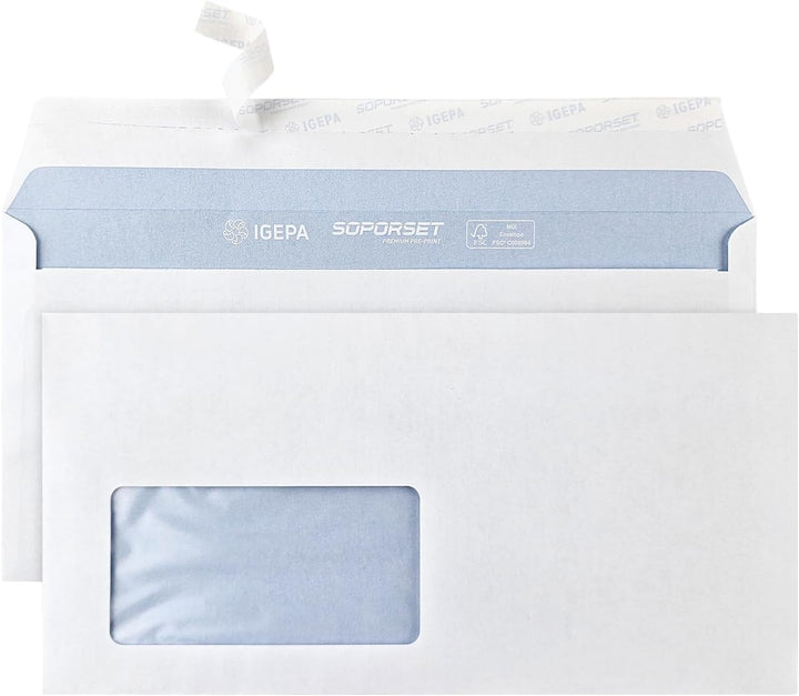 Netuno 1000x weisser Briefumschlag mit Fenster links DIN Lang 110 x 220 mm Geschäfts -Umschlag haftk