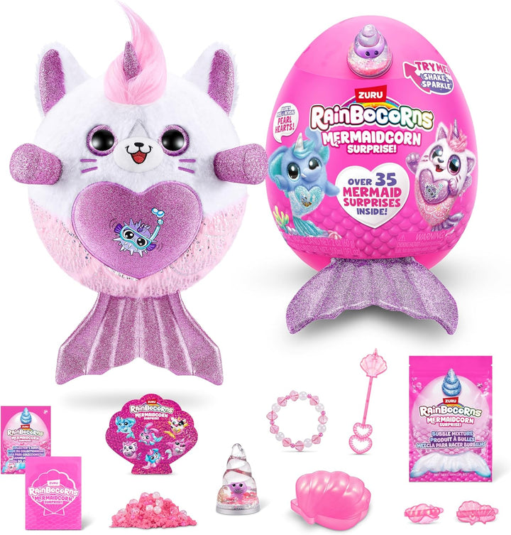 Rainbocorns Mermaidcorn Surprise Serie 7, Meribella Kätzchen, von ZURU, 28 cm Plüschtier, Meerjungfr