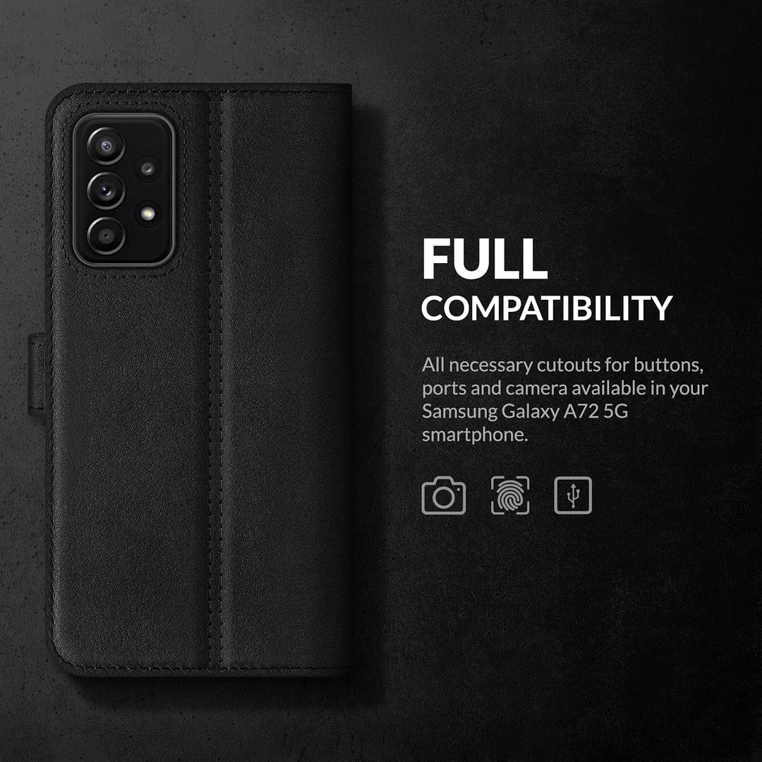 SURAZO Handyhülle für Samsung A72 – Premium Echtleder Hülle Schutzhülle mit [Standfunktion, Kartenfa