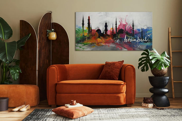 YS-Art Abstrakt Design Acryl Gemälde auf Leinwand Istanbul handgemalt Wandbilder Wohnzimmer modern W