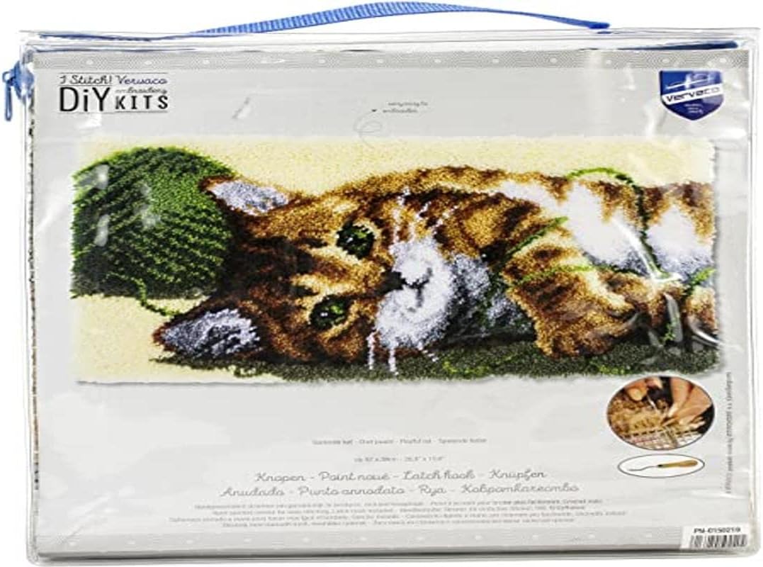 Vervaco Knüpfpackung zum Fertigen eines Knüpfteppichs, Baumwolle, weiss, 67 x 39 x 0,3 cm, 67 x 39 x