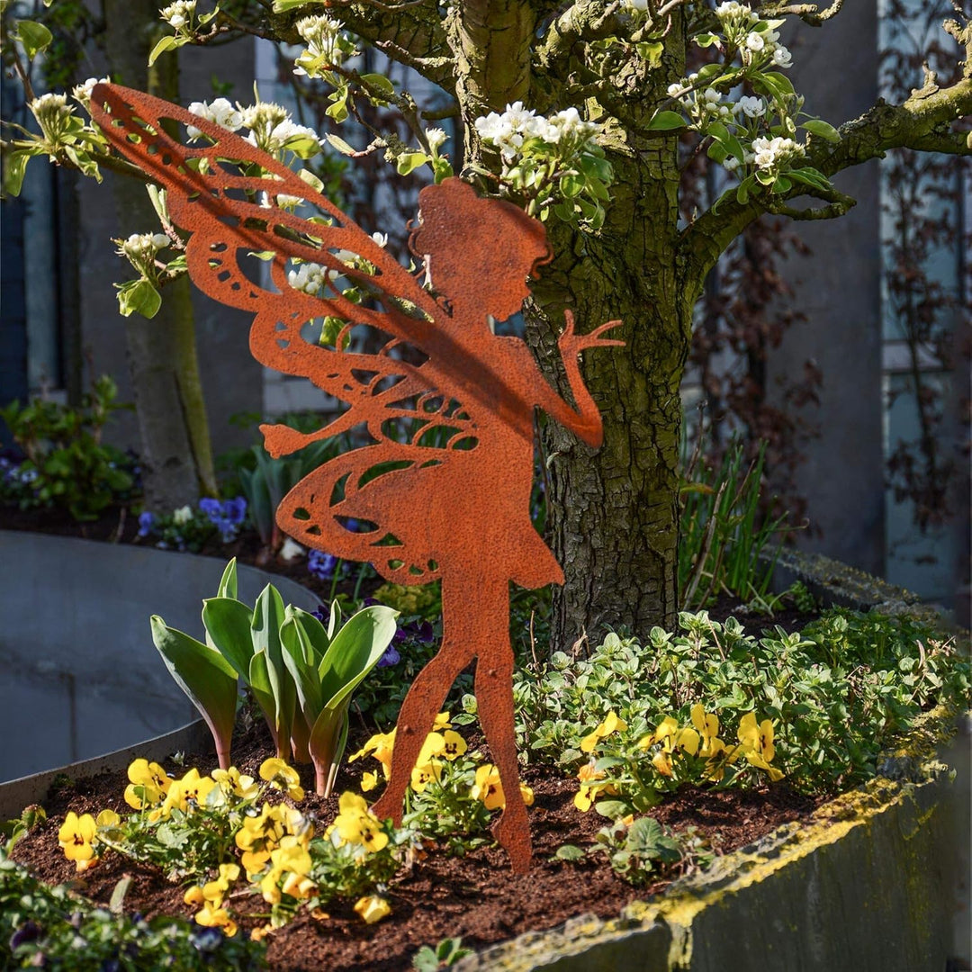 UNUS Zink Elfe gross, Gartendeko Rostoptik, Gartenstecker aus Edelrost, Rost Deko für Garten, Terras
