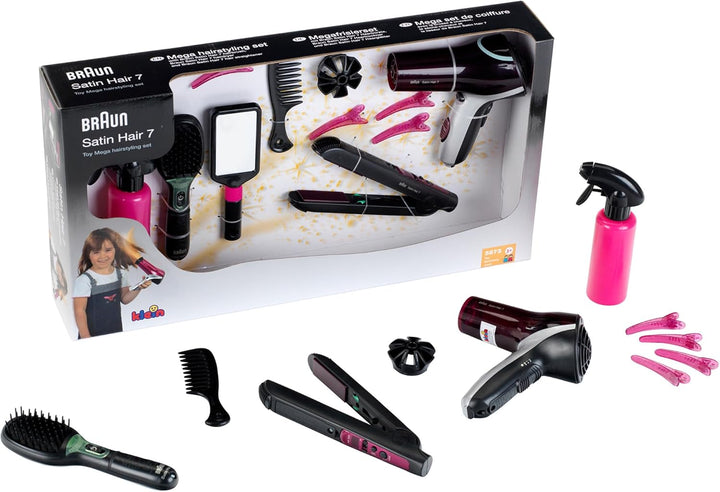 Theo Klein 5885 Klein 5873 Braun Satin Hair 7 Mega Set I Mit Haarglätter, Bürste und vielem mehr I B